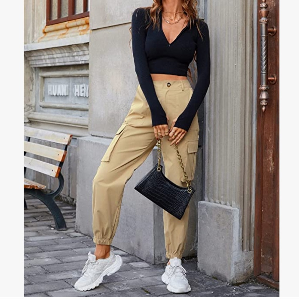 MakeMeChic Women's Casual High Waisted Jogger Cargo Pants with Pockets